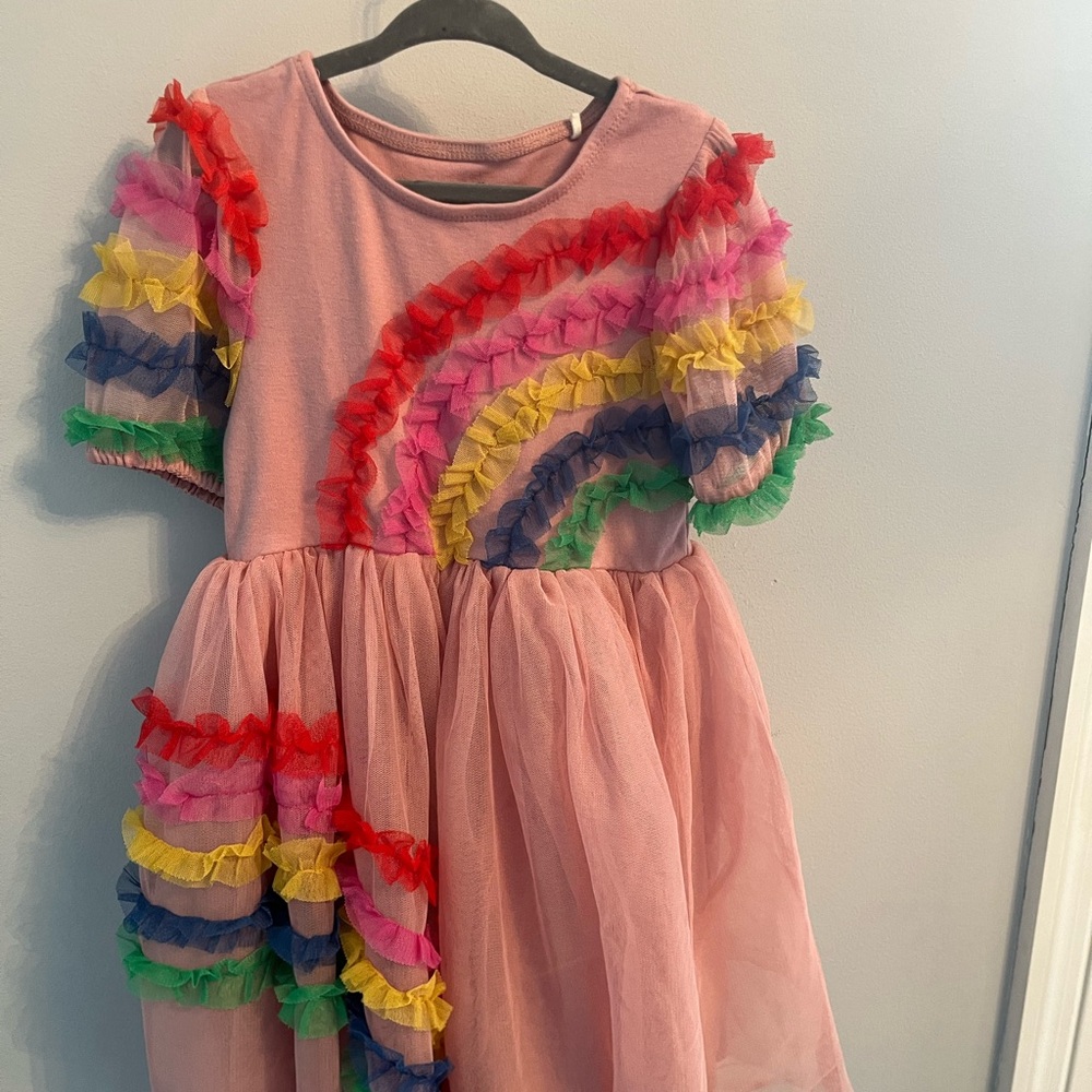 Mini Boden Pink Rainbow Ruffle Dress